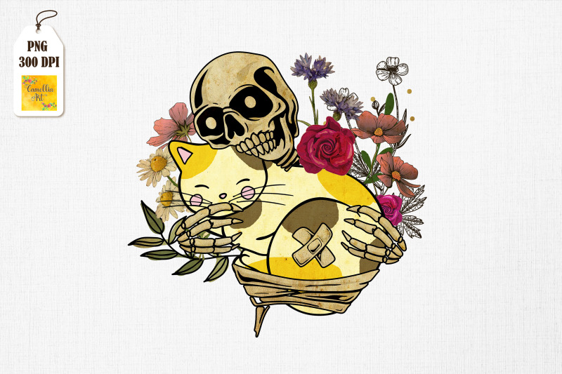 skeleton-hugging-cat-floral-skeleton