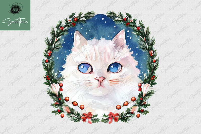 white-cute-cat-with-christmas-round