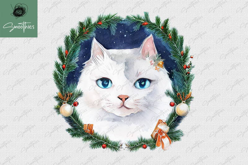 christmas-white-cat-with-christmas-round