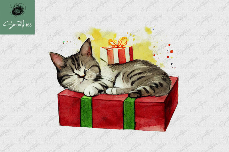 christmas-cat-sleeping-on-gift-boxes