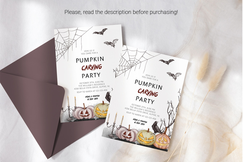 Halloween Pumpkin Carving Party Invitation Template Autumn Holiday Edi ...