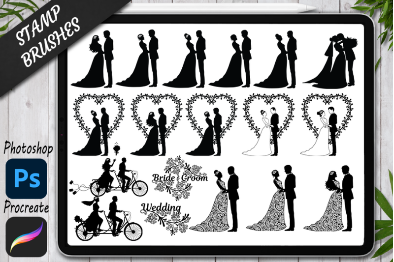 wedding-stamps-brushes-for-procreate-and-photoshop-bride-and-groom