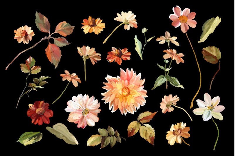 autumn-floral-clipart-dahlia-flowers-and-leaves