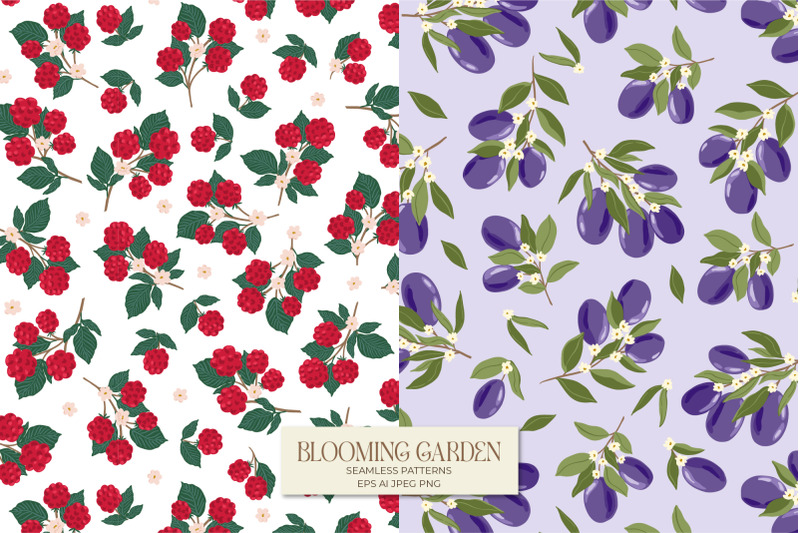 blooming-garden-clipart-and-seamless-pattern