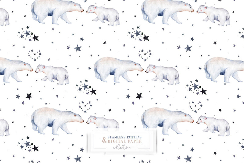 watercolor-polar-bear-seamless-patterns-set-bears-stars-snowflakes