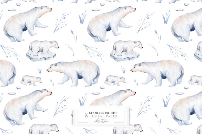 watercolor-polar-bear-seamless-patterns-set-bears-stars-snowflakes
