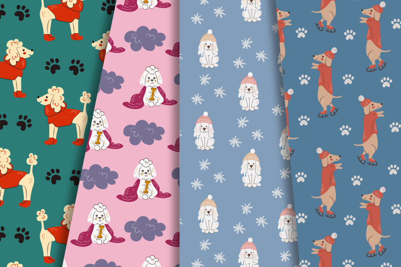 cozy-dogs-digital-papers-seamless-patterns-set