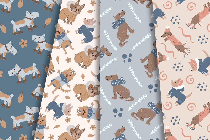 cozy-dogs-digital-papers-seamless-patterns-set