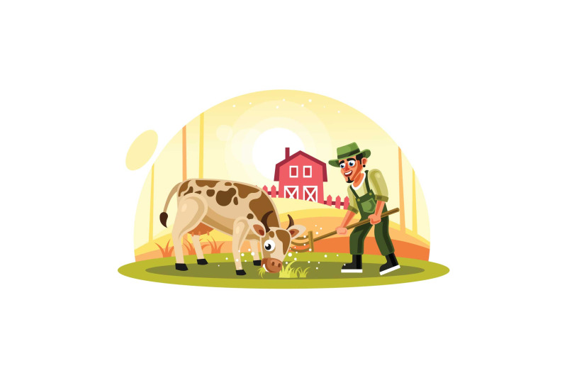 farmers-feeding-grass-to-cow-in-farm