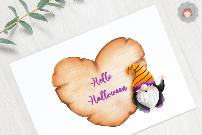 halloween-gnome-wooden-sign-clipart-watercolor-gnome-illustration-b