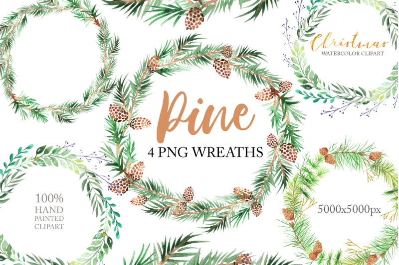 watercolor-forest-pine-wreaths-clipart