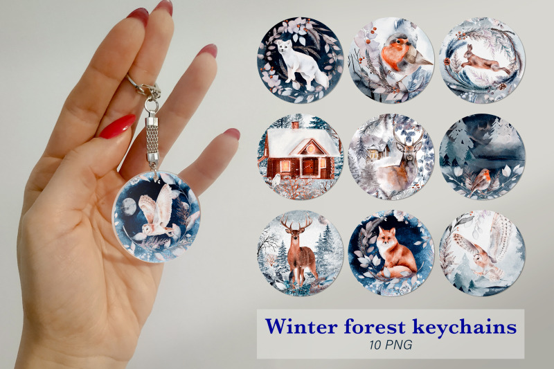 winter-forest-animal-keychain-sublimation-keychain-bundle