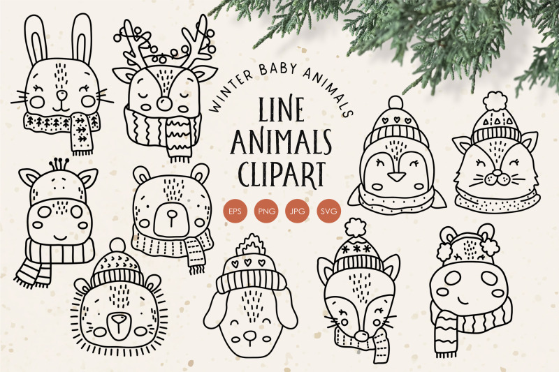 winter-line-animals-clipart-christmas-animals-clipart