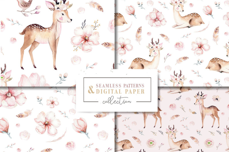 watercolor-baby-nursery-forest-deer-animals-scrapbooking-paper