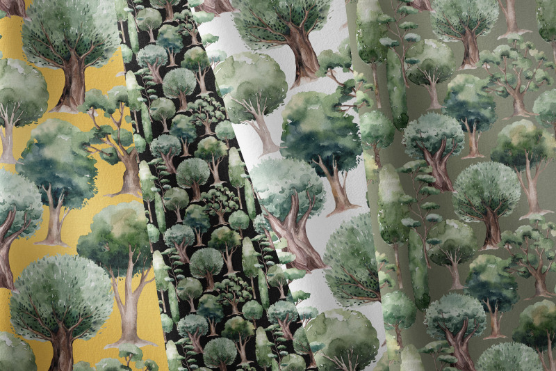 green-trees-digital-woodland-landscape-paper-pack-background