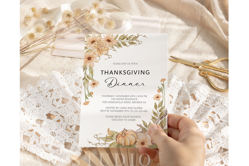 thanksgiving-dinner-invitation-autumn-floral-pumpkin-template-editable