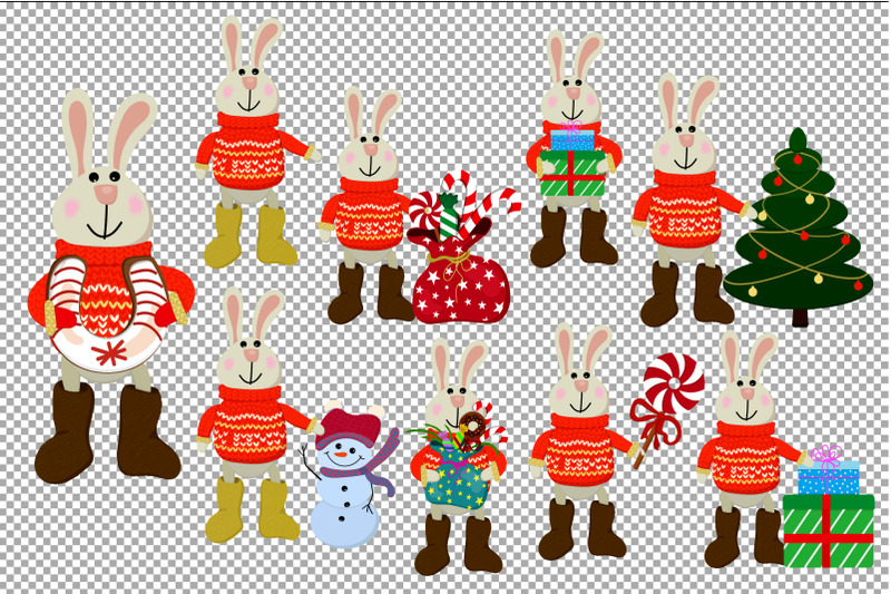 bundle-clipart-christmas-bunny-with-gifts