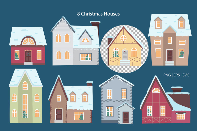 christmas-village-houses-clipart-vector-set