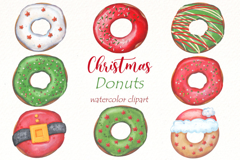watercolor-christmas-donuts-clipart-food-png-dessert-png