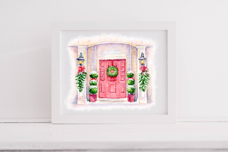 christmas-scene-clipart-holiday-door-winter-illustration