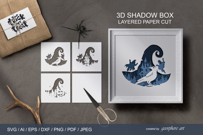 halloween-witch-hat-with-raven-3d-layered-papercut-svg