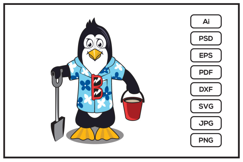 penguin-cartoon-character-on-the-beach-design-illustration