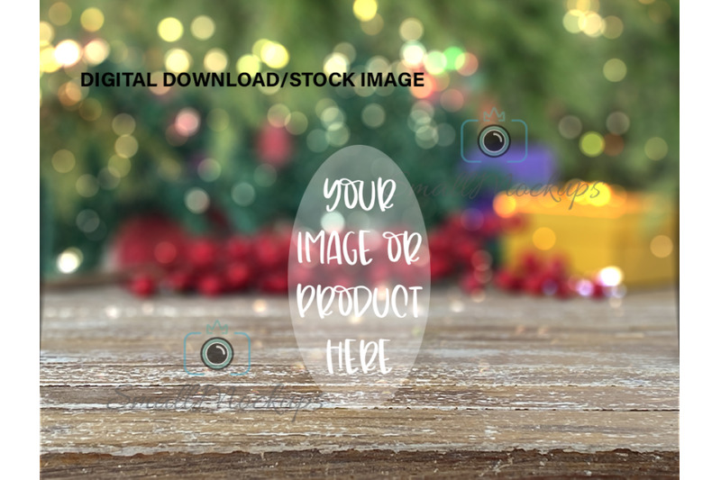 christmas-bokeh-mockup-background-christmas-tree-lights-rustic-table