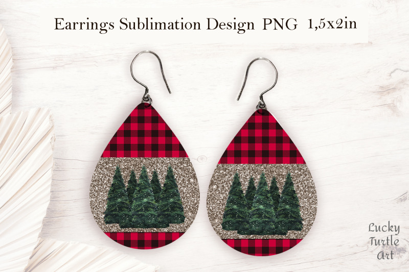 christmas-trees-plaid-background-teardrop-earrings-sublimation-design