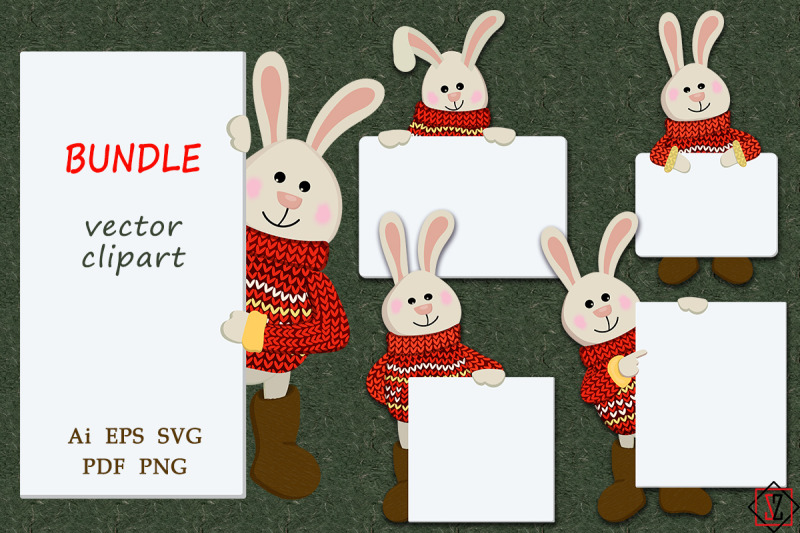 bunny-with-banner-bundle-clipart