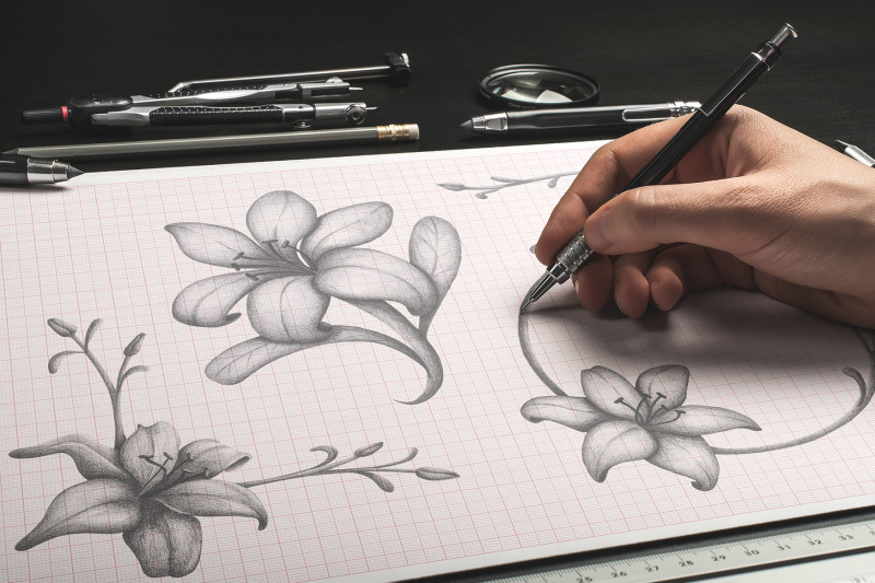 hand-made-graphite-flower-elements