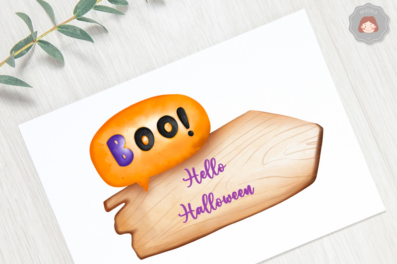 halloween-gnome-wooden-sign-clipart-watercolor-gnome-illustration