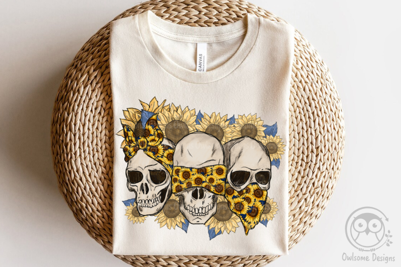 skull-see-nothing-hear-say-sunflower-sublimation-design