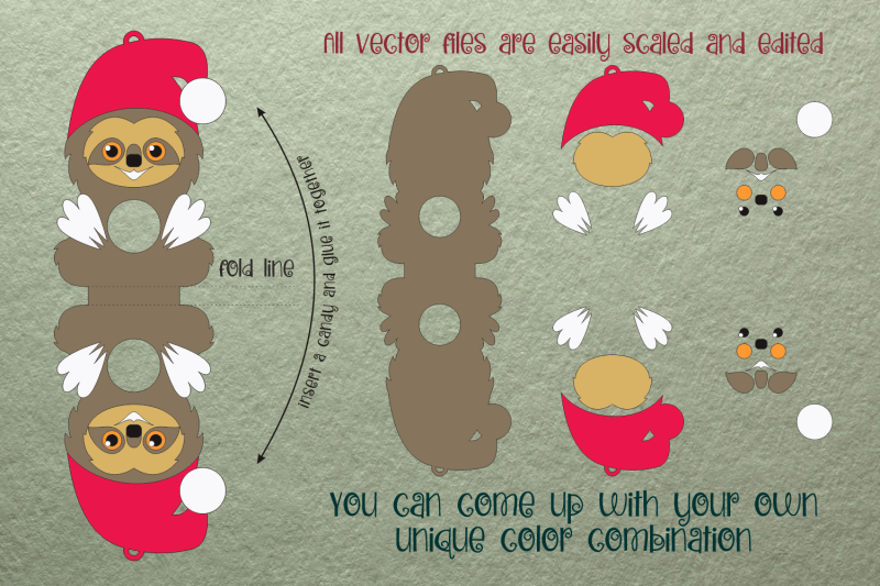 sloth-christmas-ornament-candy-holder-template