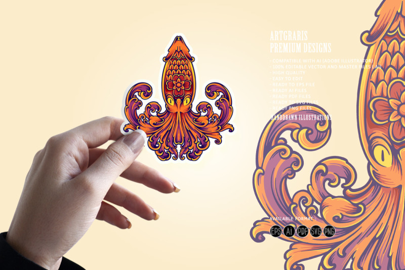 luxury-octopus-floral-ornament-svg