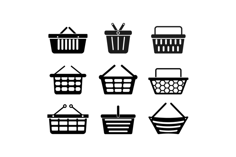 shopping-basket-collection-black-white-design-bag-cart-to-mall-cente