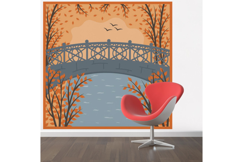 multi-layered-postcard-with-3d-landscape-autumn-bridge