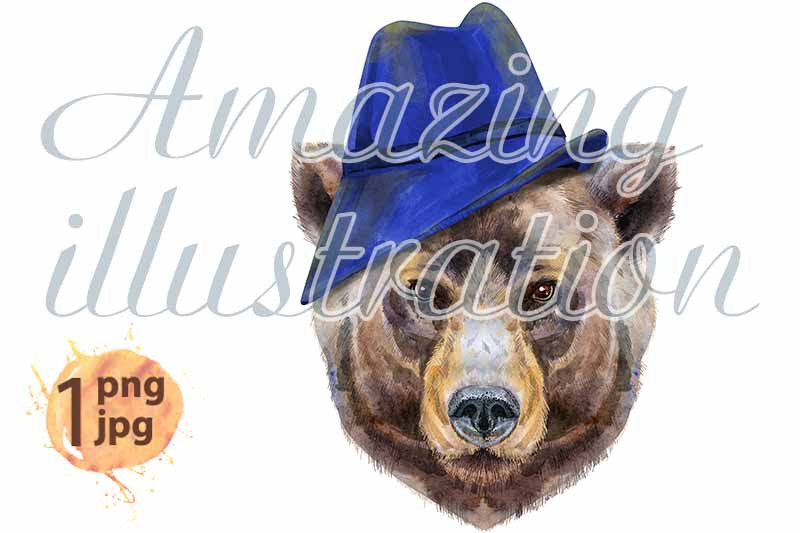 bear-head-in-blue-hat-watercolor-bear-painting-illustration-isolated