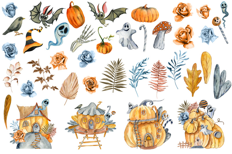 halloween-bundle-watercolor-clipart-100-png-elements