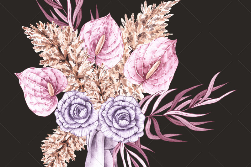 watercolor-boho-bridal-bouquets-clipart-png