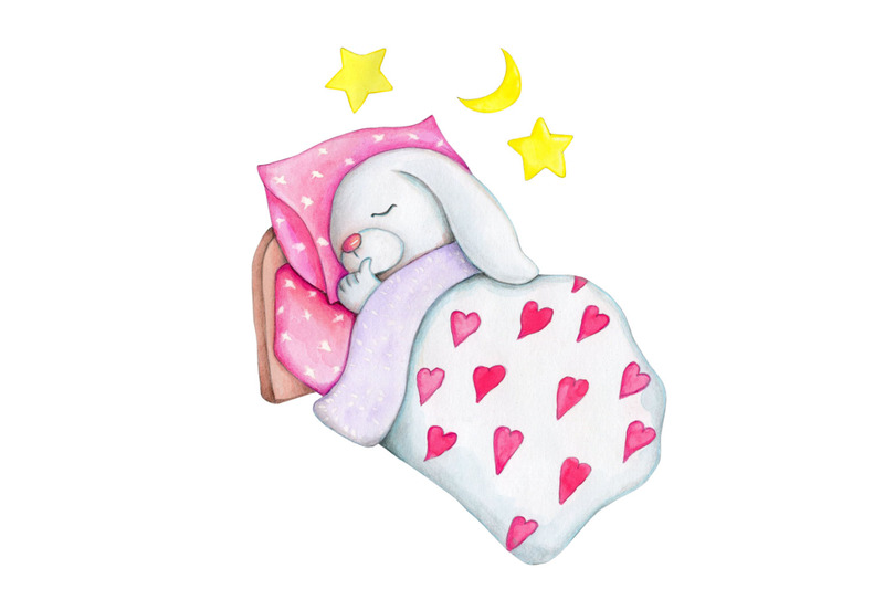 sleeping-bunny-watercolor-hand-painted-illustration