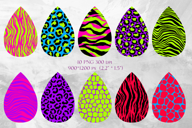 neon-animal-print-earring-sublimation-png-teardrop-design