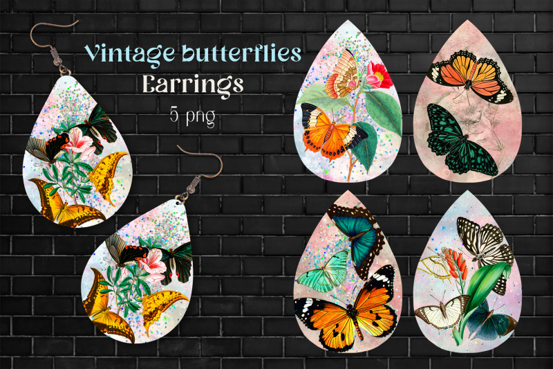 vintage-butterfly-earring-sublimation-png-teardrop-bundle