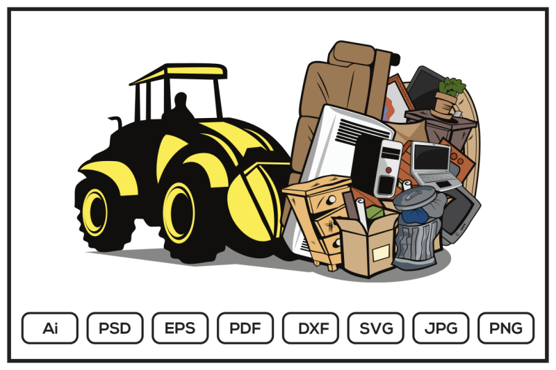 cartoon-of-bulldozer-moving-household-junk-design-illustration