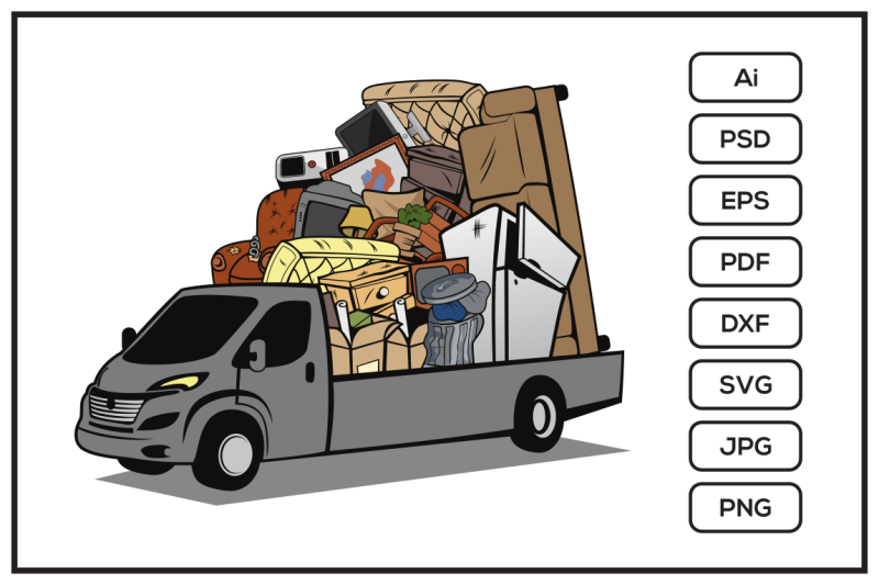 cartoon-pickup-truck-loaded-full-of-household-junk-design-illustration