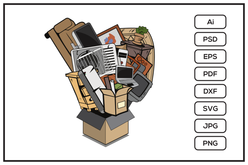 box-full-of-household-junk-design-illustration