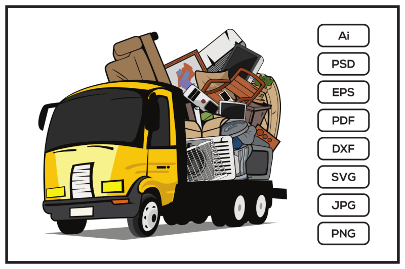 cartoon-pickup-truck-loaded-full-of-household-junk-design-illustration