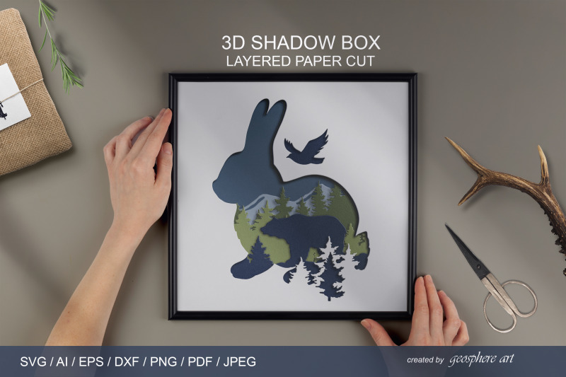 3d-bunny-layered-papercut-svg-dxf-eps-ai-shadow-box