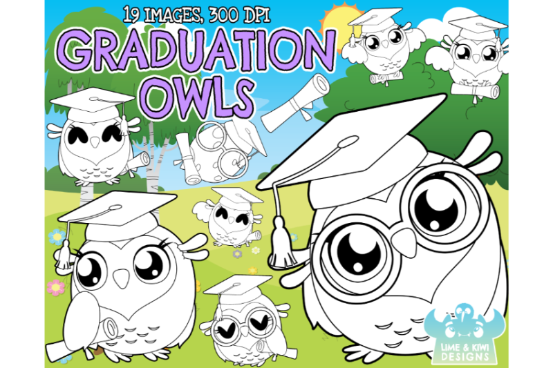 graduation-owls-digital-stamps-lime-and-kiwi-designs