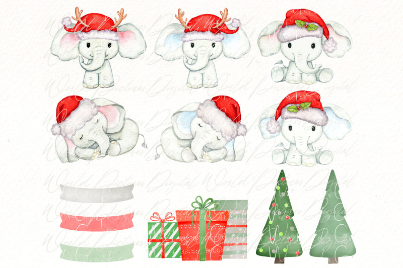 watercolor-christmas-elephant-clipart-cute-animals-png