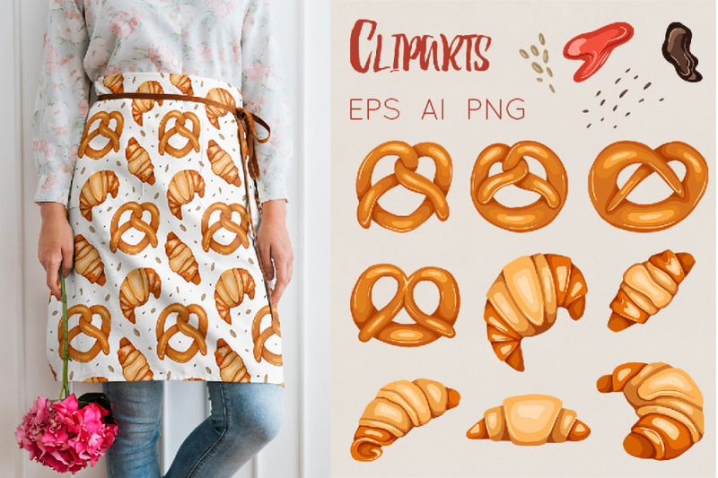 croissants-and-pretzel-cliparts-patterns-and-cards